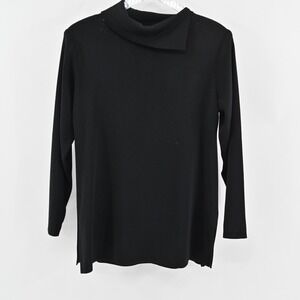MISOOK Black Sweater Womens Size M Quiet Luxury Knit Fold‎ Collar Exclusively